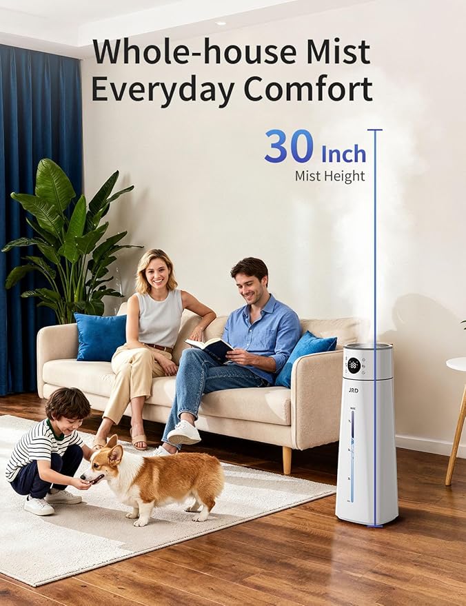 JRD Humidifier Large Room 8L/ 2.1Gal, Ultrasonic Cool Mist for Bedroom, Quiet Humidifier with Remote Control, 10 Mist Modes, 24H Timer, AI Mode for Baby Home Office-Grey