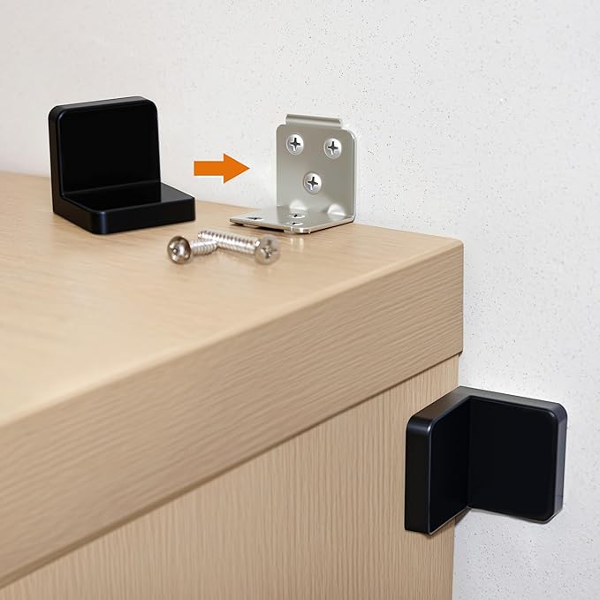 Furniture Anchors 4 Pack,Aesthetic & Invisible Once Installed,Secure 600 lbs Bookcase Dresser to Wall,Anti-Tip Furniture Safety Anchor to Childproof and Babyproof Your Home (Black)