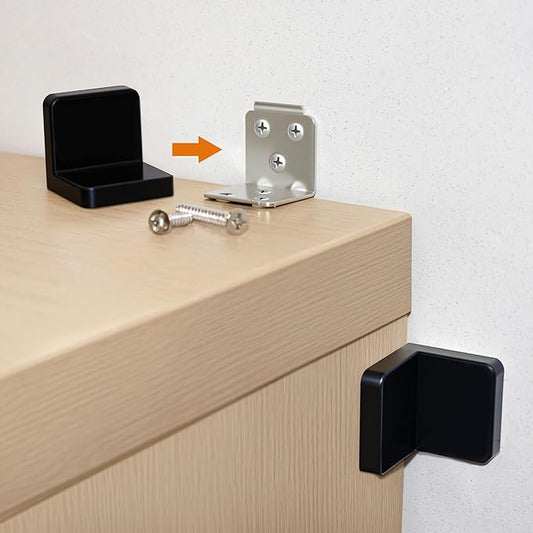 Furniture Anchors 4 Pack,Aesthetic & Invisible Once Installed,Secure 600 lbs Bookcase Dresser to Wall,Anti-Tip Furniture Safety Anchor to Childproof and Babyproof Your Home (Black)