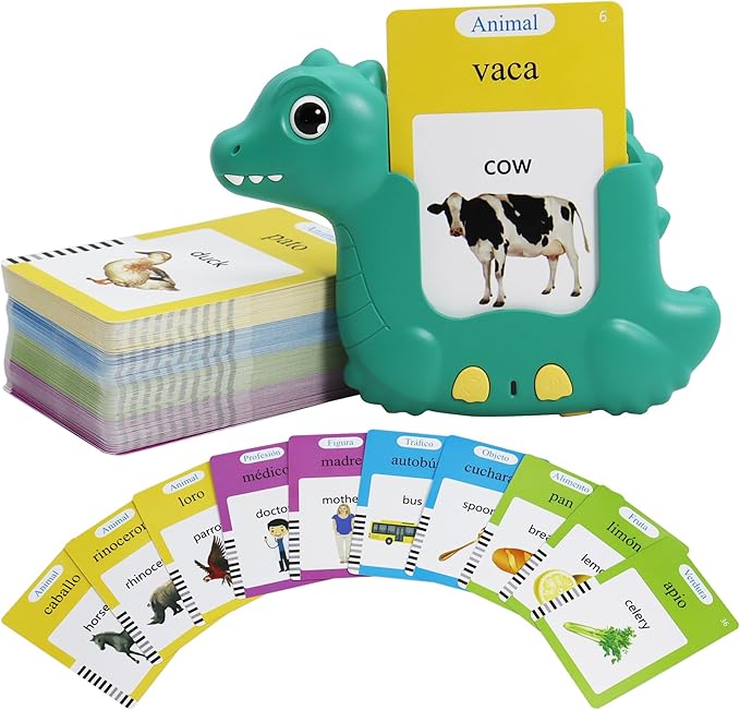 MAYAPHILOS Spanish and English Talking Flash Cards, 224 Sight Words Learn Spanish for Kids, Audible Educational Interactive Autism Sensory Toys for Toddlers