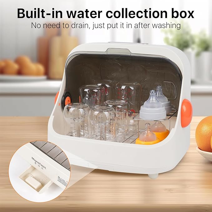 Transparent Baby Bottle Drying Rack with Double Lid and Removable Drain Tray Dust-Proof Baby Bottle Storage Box, Space Saving Baby Bottle Rack Dryer (Orange - Sterilizer)