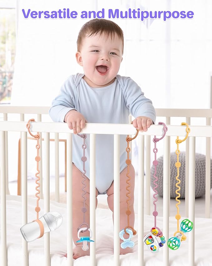 Toy Straps for Baby, 6pcs Adjustable Toy Holder for Stroller Accessories, Silicone Tether Pacifier Clip, No Throw Travel Essential Leash for High Chair, Car Seat