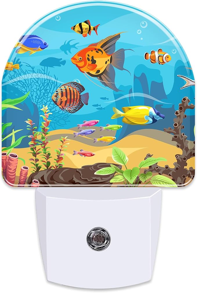Colorful Fish and Marine Corals Night Light Plug into Wall, Beautiful Underwater Ocean World Dusk to Dawn Night Light, 0.5w Energy Saving Sleep Friendly Nightlights for Kids Boys Girls
