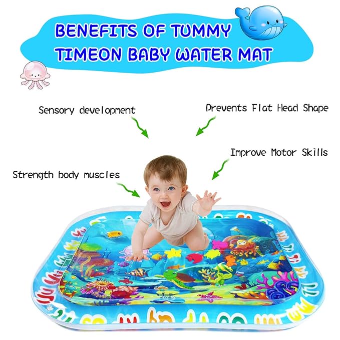 ZHUYNXIR Extra Big Infant Water mat, Large Water Play mat, Seas and Oceans Tummy Baby Toys with BB Call, Fun Early Development Activity Play Center for Newborn (39.5x31.5 in)