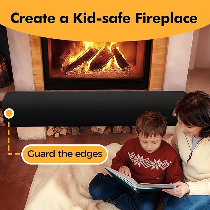 Thick Memory Foam Fireplace Baby Proofing, 71x15 in Soft Hearth Cover Baby Proof, Hearth Cushion Fireplace Protectors for Children Proofing, Edge Protector, Black