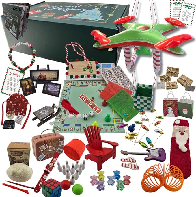 2025 Christmas Activity Elf Kit 24 Days Magical Kit Christmas Traditions Elf Activities 125+ Props and Accessories Fun Toys for Kids Magical Countdown to Christmas Decorations