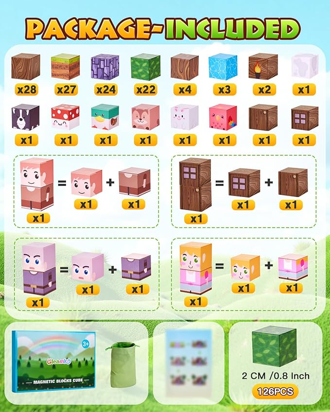 126PCS Magnetic Building Blocks: Forest Castle Magnetic Blocks Building Toys, Toddler Magnet Toys STEM Building Game Sensory Gift for Kids Ages 3 4 5 6 7 8 9+ Boys Girls Birthday Gifts