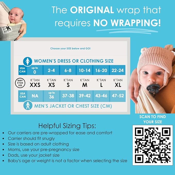 Breeze Baby K'tan Baby Carrier, #1 Easy Pre-Wrapped Baby Sling Gift | Breathable 100% Cotton Mesh | Hands Free Wrap for Infants | No Rings Or Buckles | Black | Small
