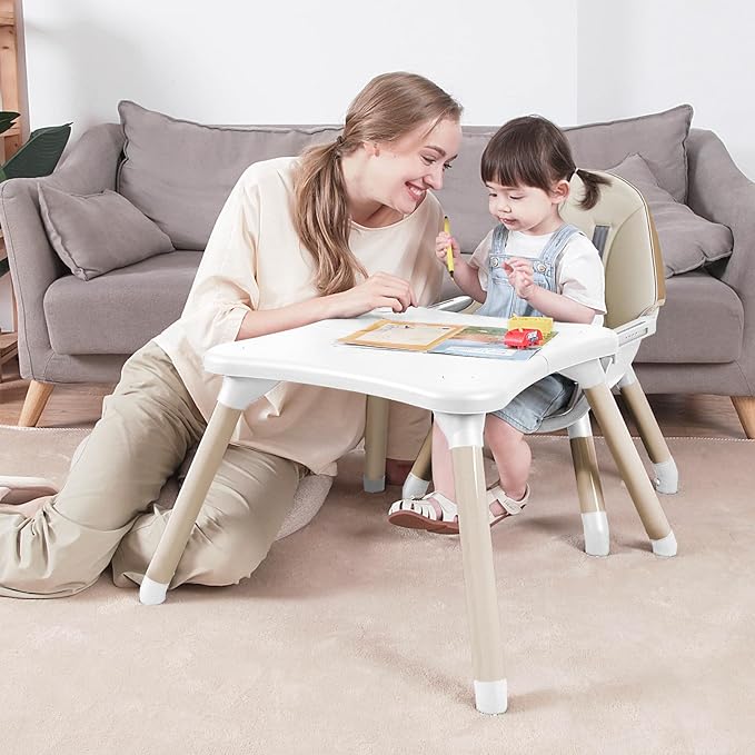 Gofirst 6 in 1 Baby High Chair,Convertible High Chairs for Babies and Toddlers/Booster Seat/Table and Chair Set,Baby Feeding Chair/5-Point Harness,4-Position Removable Tray&PU Cushion Baby Highchair