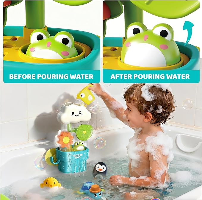 Bath Toys for Toddlers 1-3,Baby Waterwheel Bathtub Toy with Suction Cup,Kids Bath Tub Shower Playset,Infant Bathtime Fun Xmas Birthday Gift for 12-18 Months 1 2 3 4 Years Old Baby Girls Boys