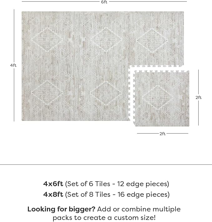 House of Noa Baby Play Mat – 4x6 Driftwood Ula – Set of 6 Tiles – Cushioned EVA Foam Play Mat for Floor, Soft Interlocking Baby Crawling Mats for Hard Floors