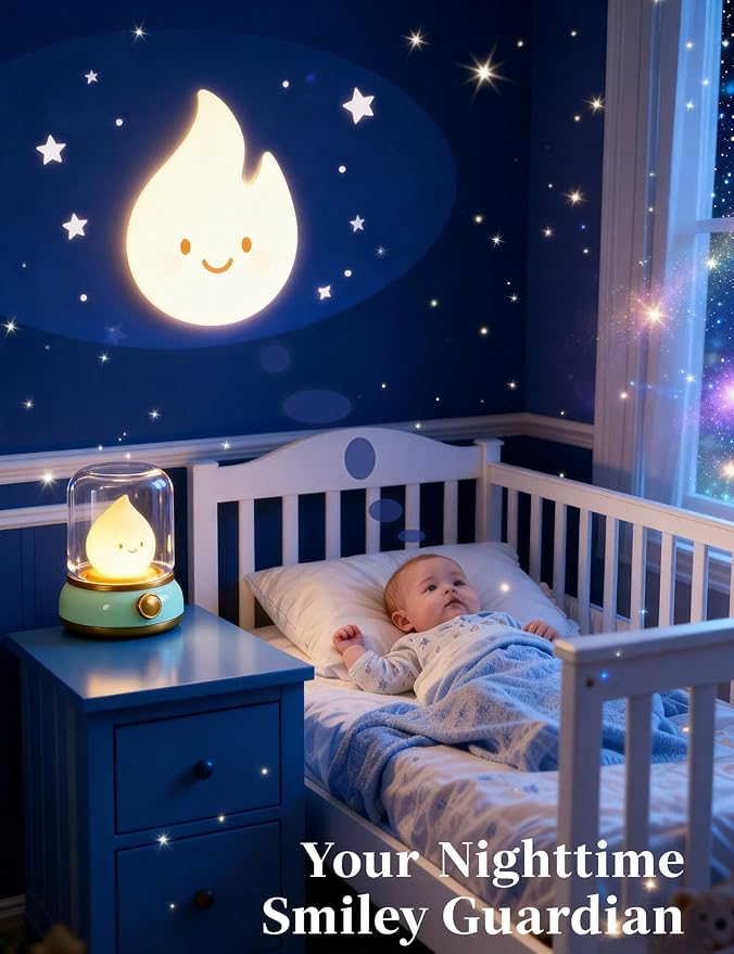 Cute Smiley Lamp, Portable LED Camping Lantern Night Light, Rechargeable, Dimming, Table Bedside Candle Light for Baby Nursery Decor, Bedroom, Bathroom