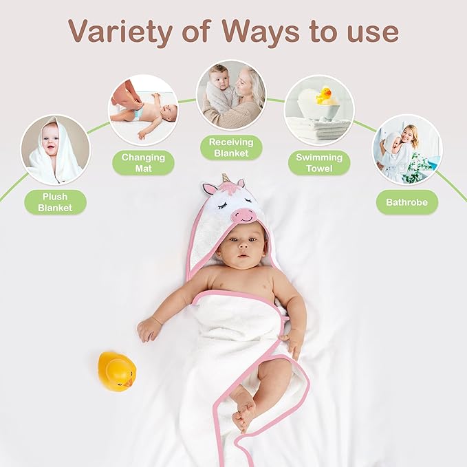Mother's Choice Baby Hooded Towel - Large Size, Cotton, Ultra-Soft & Absorbent Bath Towel for Newborns, Infants, Toddlers, Boys & Girls with Animal Hood (Unicorn)