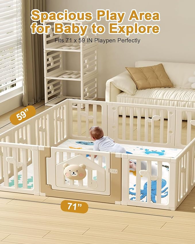 Premium Foam Baby Play Mat 71x59 – Removable & Machine Washable Cover, Extra Thick Padding Playpen Mat, Non-Slip Crawling Mat, Easy to Clean for Infants, Toddlers & Babies