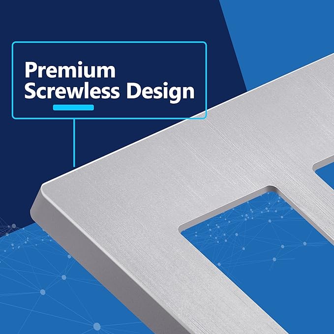 LIDER Brushed Finish Decorator Switch Cover, Screwless Wall Plate, Mid-Size 2-Gang 4.88" x 4.92", Unbreakable Polycarbonate Thermoplastic, UL Listed, LSWP-32M-BSV, Brushed Silver