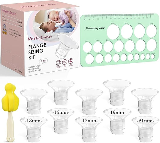 Flange Sizing Kit 3 in 1 with 10PCS Flange Inserts 13/15/17/19/21mm, Silicone Flanges Insert Kit for 24mm Flange/Shield, Pumping Essentials Kit for Moms