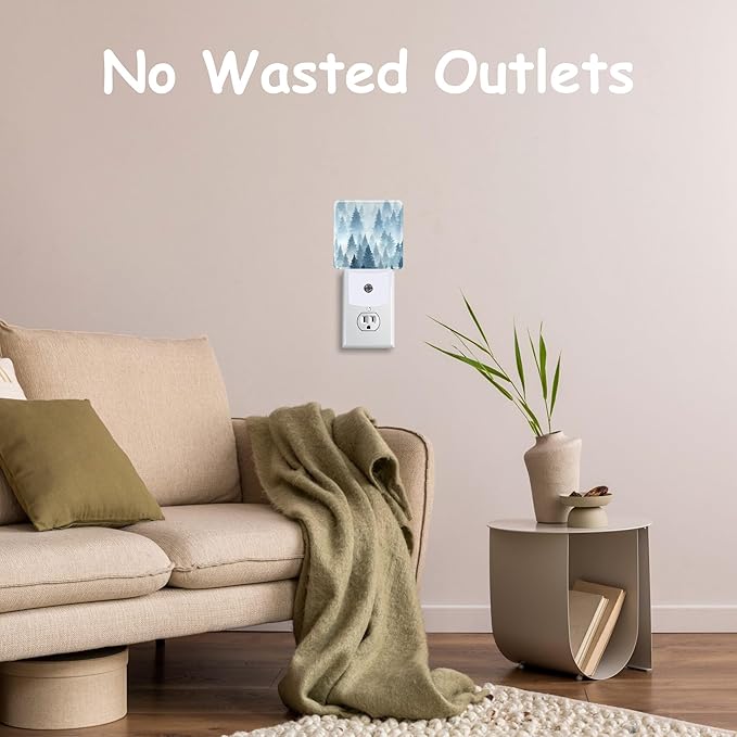 Watercolor Foggy Forest Night Light Plug into Wall with Dusk to Dawn Sensor Energy Efficient LED Nightlight for Women Girls Boys Room Decor,Hallway,Kitchen,Bathroom,Nursery,Stairs