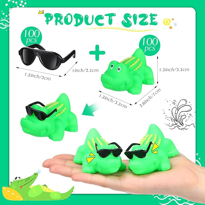 100 Set Mini Rubber Alligator with Sunglasses Bath Toy Bulk Tiny Small Crocodiles Bathtub Float Squeak Toy for Shower Birthday Summer Pool Beach Party Decoration