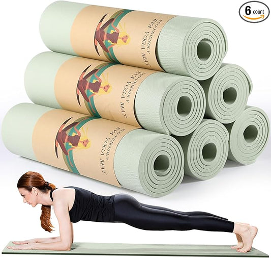 Timgle 6 Pcs 10mm Thick Yoga Mat Bulk, 68 x 24 Inches, Anti-Slip Tear-Resistant Exercise Mat for Adult Fitness, Stretching, Workout and Studio