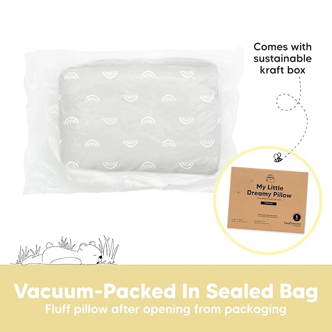 KeaBabies Toddler Pillow 13x18 - Soft Organic Cotton Kids Travel Bed Pillows for Sleeping, School, Nap, Machine Washable, Toddlers 2 to 5, Pillowcase Sold Separately (Gray Rainbow)