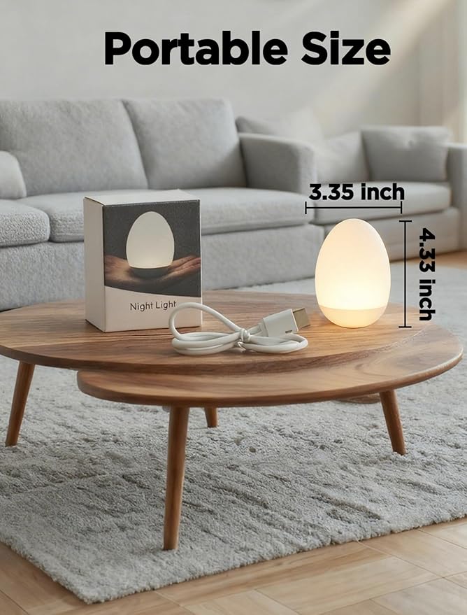 Egg Light for Nursery, 256 RGB Baby Night Light, Rechargeable Night Light for Kids, Portable Small Cordless Bedside Lamp for Girl/Boy/Toddler/Bedroom
