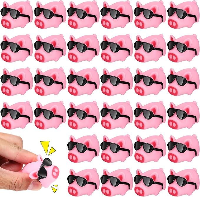 Liliful 200 Sets Mini Rubber Pig Bath Toy with Sunglasses Pink Float and Squeak Pig Bathtub Toys for Baby Shower Halloween Christmas Birthday Party Supplies