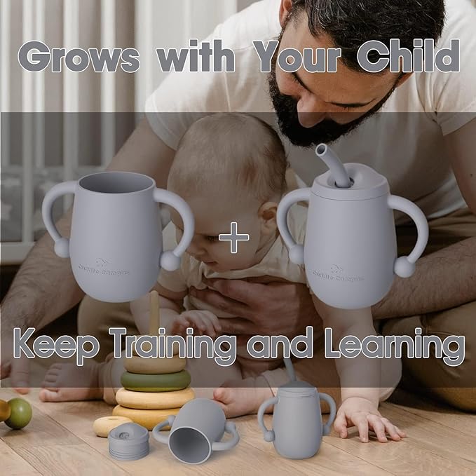 Cuddle Campus 100% Silicone Baby Training Cup, Shatterproof Toddler Sippy Cups with Straw, Open Cup for Baby, 6+ Months 4 Oz