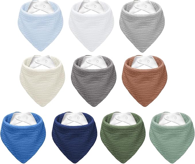 Muslin Baby Bibs,Soft Triangular Baby Bandana Drool Bibs for Baby Boy Girl,Solid Colors Bib for Drooling Teething