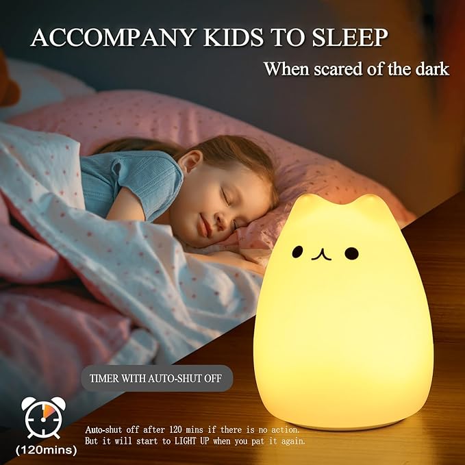 Cat Lamp, Cute Kitty Night Light with Remote Control, Christmas Gifts for Girls Boys Teens, Rechargeable Kids Night Light for Bedroom, Silicone Kawaii Kitty Baby Nursery Nightlight Lamp