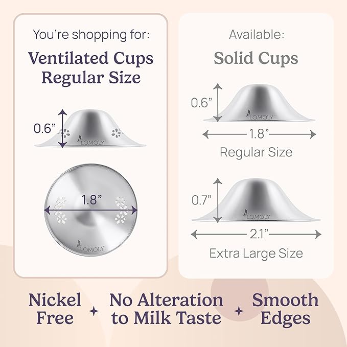 Silver Nipple Covers Breastfeeding: Pure 999 Silver Nipple Shield | Silver Nursing Cups w/Breast Shields, Hands-Free Breast Pump (Silver, L - 1.8x0.6)