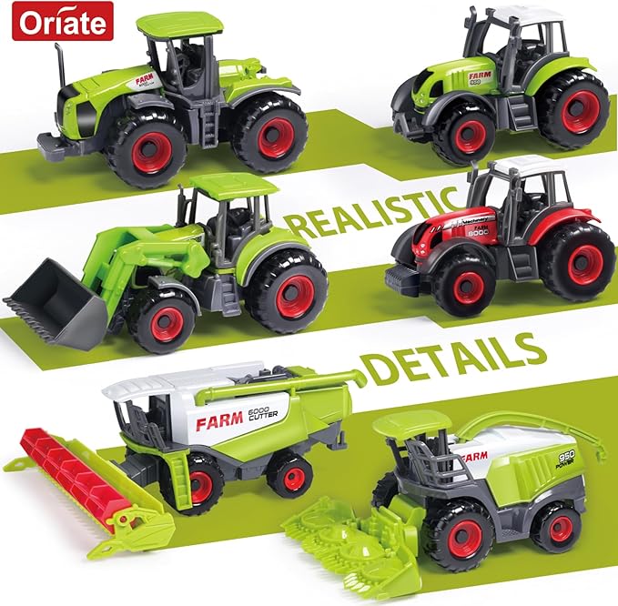 Oriate Farm Tractor Toys Vehicle with Animals & Activity Play Mat, 38Pcs Educational Realistic Kid's DIY Diecast Set, Kids Tractors Trailer Sprayer Cow Animal Toy Birthday Gift