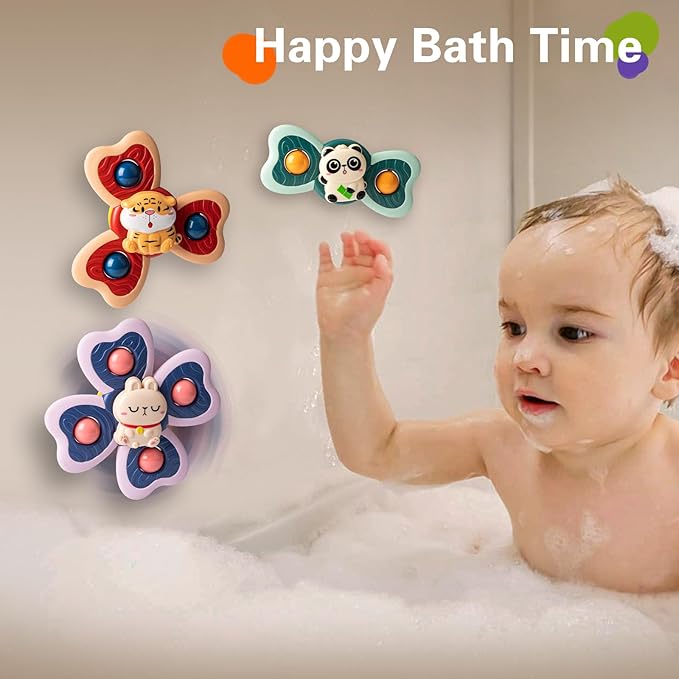 3PCS Animal Suction Cup Spinner Toys for 1 2 Year Old Boys Spinning Toys Baby Toys 12-18 Months Sensory Toys for Toddlers 1-3 First Birthday Baby Gifts for 1 Year Old Girls
