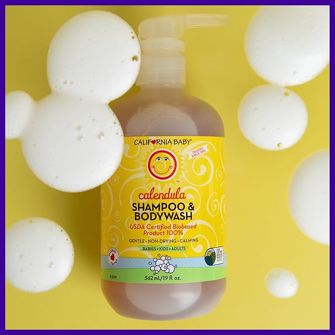 California Baby Calendula Baby Shampoo + Baby Wash | 100% Plant-Based | Soothing Lavender Body Wash Sensitive Skin | Hypoallergenic | 251 mL / 8.5 oz