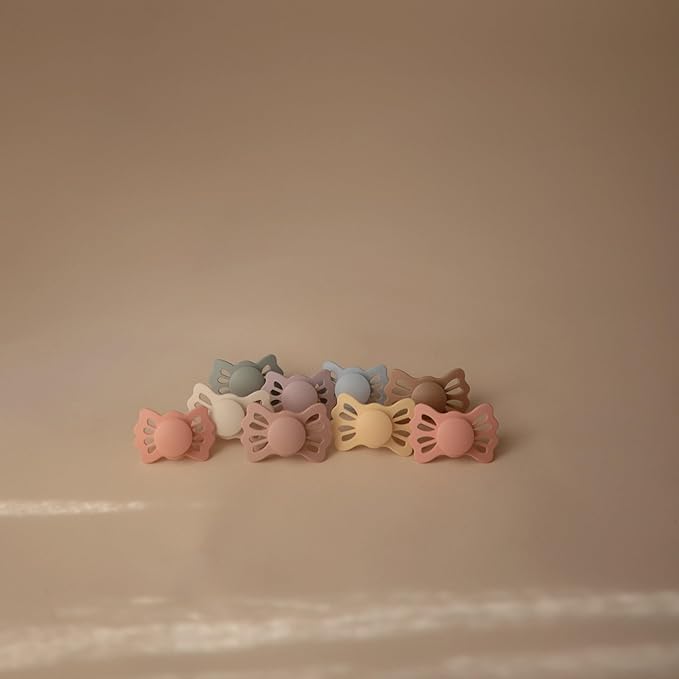 FRIGG Lucky Symmetrical SilkySoft Silicone Baby Pacifier | Made in Denmark | BPA-Free (Pretty in Peach/Primrose, 6-18 Months)