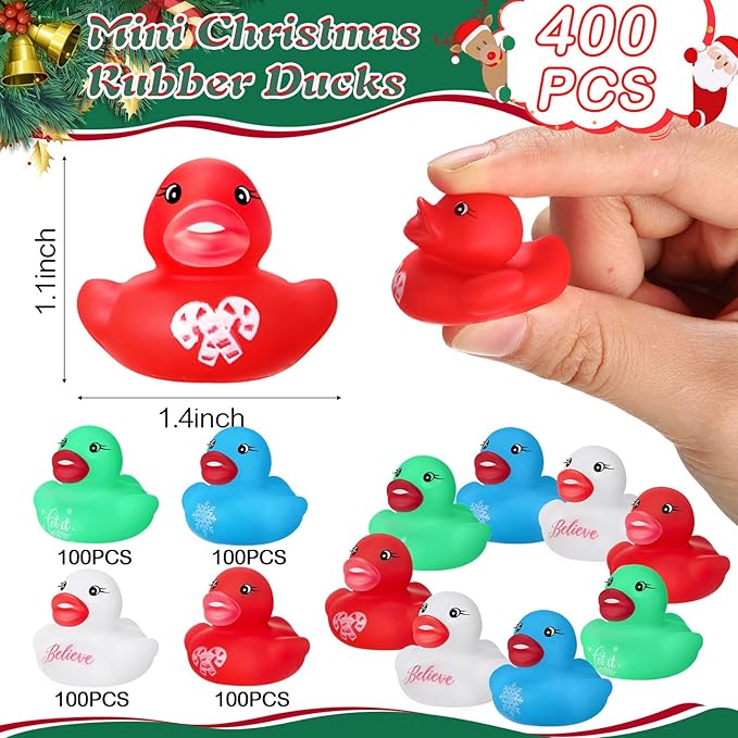 200 Pcs Christmas Rubber Ducks Assorted Rubber Duckies Bulk Xmas Mini Pool Bath Toy Ducks Small Tiny Ducky for Christmas Party Favors Classroom Exchange Gifts