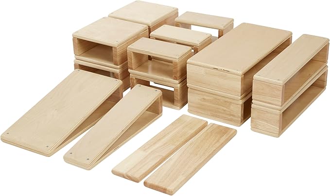Hollow Building Blocks, Wooden Playset, Natural, 18-Piece