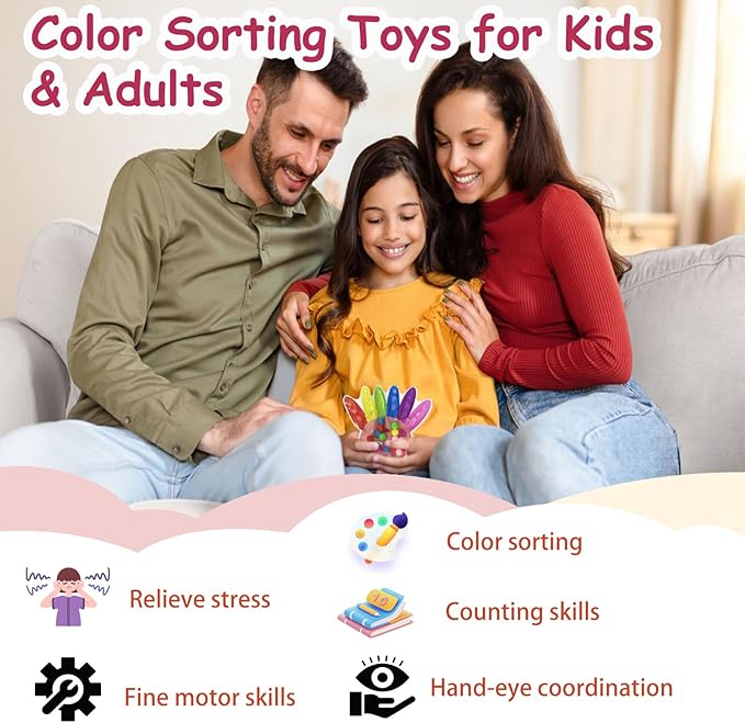 2PCS Color Sorting Toys for Toddlers, Fine Motor Skills Sensory Toy, Montessori Learning Toys for Preschool Learning Activitie, Sensory Activity Toy for Kids 3+ and Adults