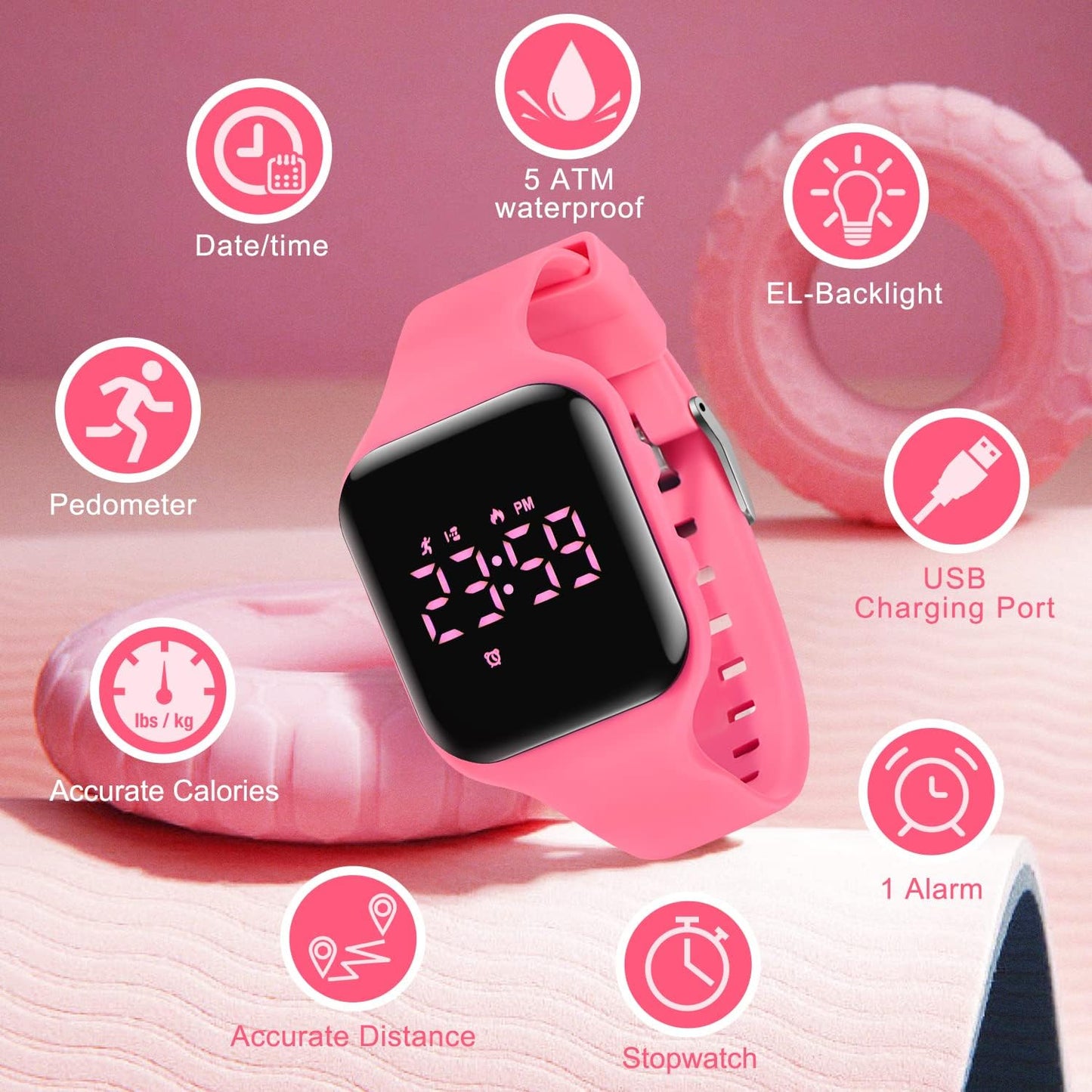 Kids Watches for Girls Boys Digital Sport Watch with Step Counter Pedometer Vibration Alarm Clock, No App Waterproof Fitness Tracker Kids Watch Boys Girls Teens Students Ages 5-16