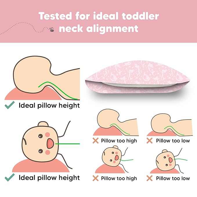 Toddler Pillow with Pillowcase - 13x18 My Little Dreamy Kids Travel Bed Pillows for Sleeping, Organic Cotton Small Pillowcase, Soft & Breathable, Machine Washable, Toddlers 2-5 Years Old (Mermaid)