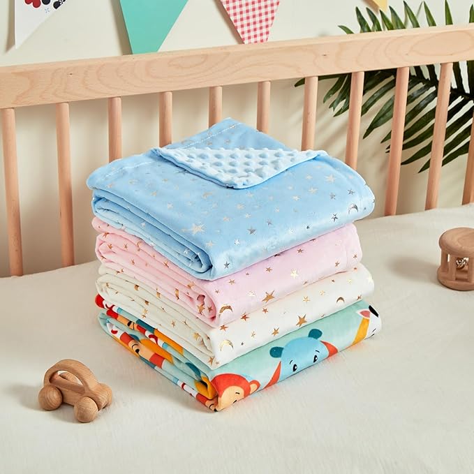 iEvolve Baby Nursery Bed Blankets Ultra Soft Double Layer Mini Blanket Minky Blanket Receiving Blankets Shower Gifts(Zoo,30 * 47in)