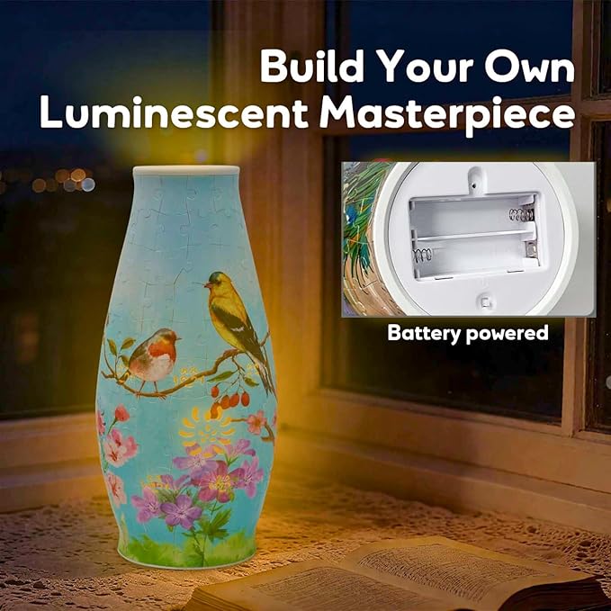 3D Puzzle Vase for Adults, 3D Puzzle Vases for Flowers, 152 Pcs 3D Puzzles Art Vase for Kids Ages 8-13, Cute Unique Flower Vases Decoration with Night Light, Crafts for Adults(Bird)