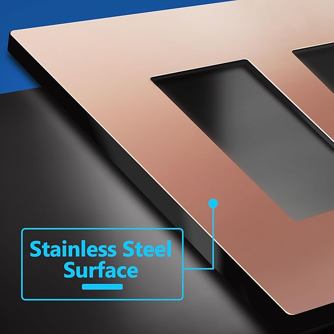LIDER Double Decorator Metal Wall Plate, Temperature and Impact Resistant, 201 Stainless Steel, Screwless Cover, Modern Upgrade, Mid-Size 2-Gang 4.88” x 4.92”, Polished Rose Gold, LSMWP-32M-PRG
