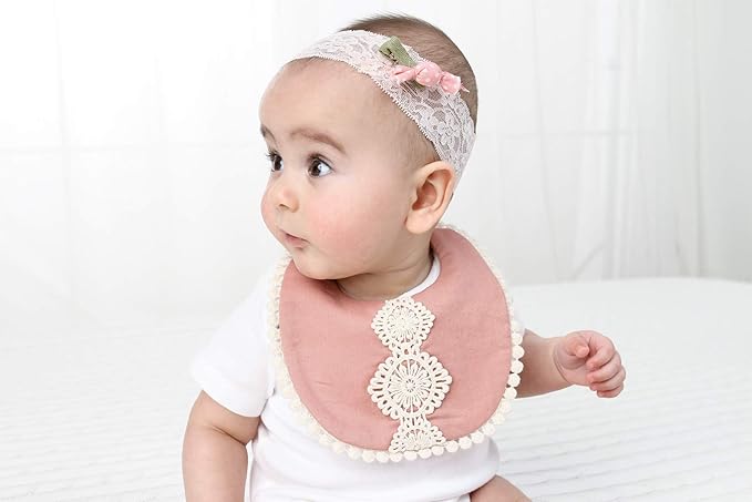 GZMM Baby Bib For Girls,Reversible Waterproof Handmade Natural Cotton Baby Drool Bib 0-12 months 3 Pack