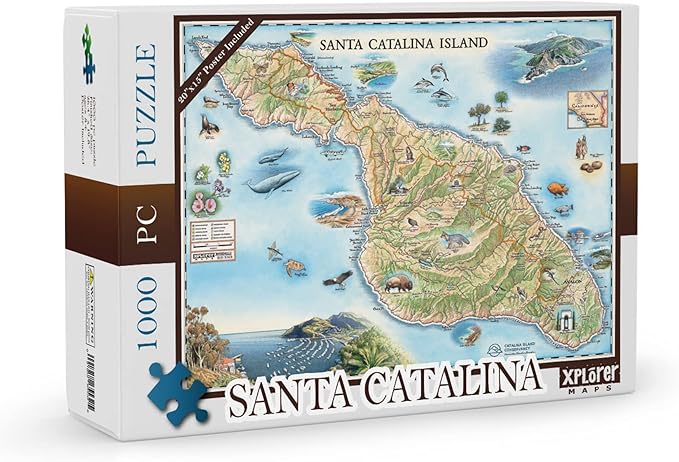 Santa Catalina Island Map Cardboard Jigsaw Puzzle - 1000 Pieces, Hand-Illustrated - Educational, Family Activity, Ages 7+, Includes Poster - 25.4 x 19.8