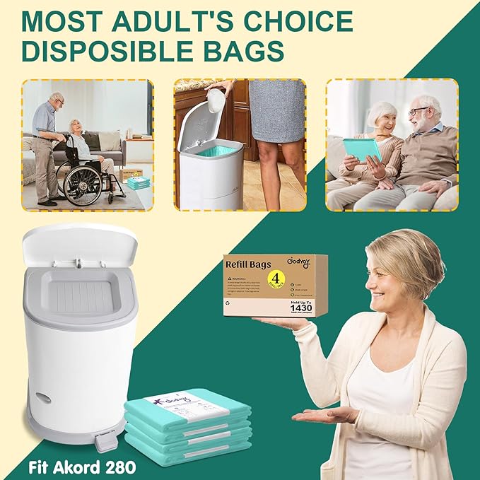 4 Pack Adult Diaper Liner Refills,Diaper Pail Refill Bags Compatible with Janibell Akord 280 slim Model Adult Diaper Disposal System Powerful Odor Resistant(Extra 30% Thickness),Plant scent