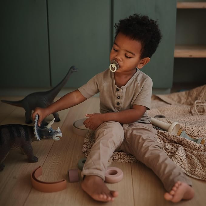 FRIGG Daisy Night SilkySoft Silicone Baby Pacifier | Made in Denmark | BPA-Free (Portobello/Croissant, 0-6 Months)