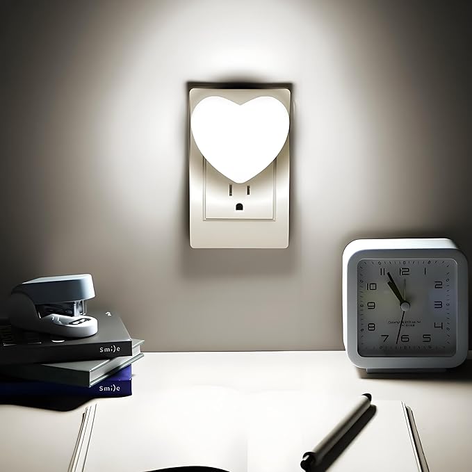 Night Lights Plug into Wall - Cute Heart LED Night Light for Kids, Plug in Nightlight with Smart Auto On/Off Dusk to Dawn Sensor, Soft Warm White Lamp for Bedroom Nursery Living Room Bathroom Hallway