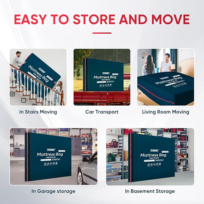 ZCHENBS® – Mattress Bags for Moving and Storage,Mattress Bag with Zippers,5 Mil Ultra-Thick Bed Bag,Waterproof,Anti-Tear,Heavy-Duty Mattress bag (Black, Twin/Twin XL-(2 Pack))