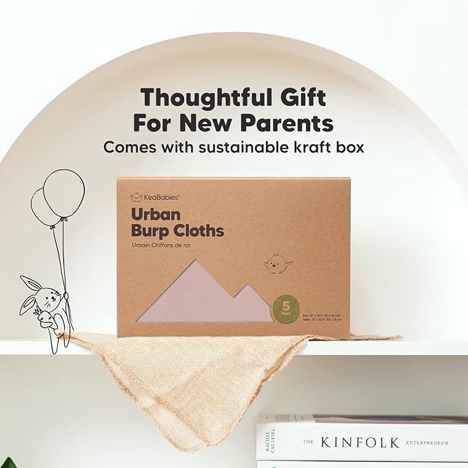 Organic Burp Cloths Baby Boy & Girl - 5-Pack Super Absorbent Cotton Burping Cloths for Babies, Soft & Plush Newborn Spit Up Rags, Infant Towels for Milk Spit Up, Unisex, Large 21" x 10" (Mauve)