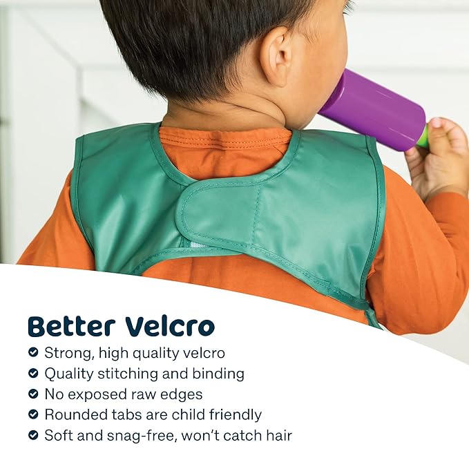 Tiny Twinkle Short Sleeve Apron Bibs for Babies & Toddlers – 2 Pack Waterproof, Mess-Proof Baby Bibs for Eating & Feeding, Machine Washable,Perfect Holiday Gift(Rose Burgundy, 6–24M)